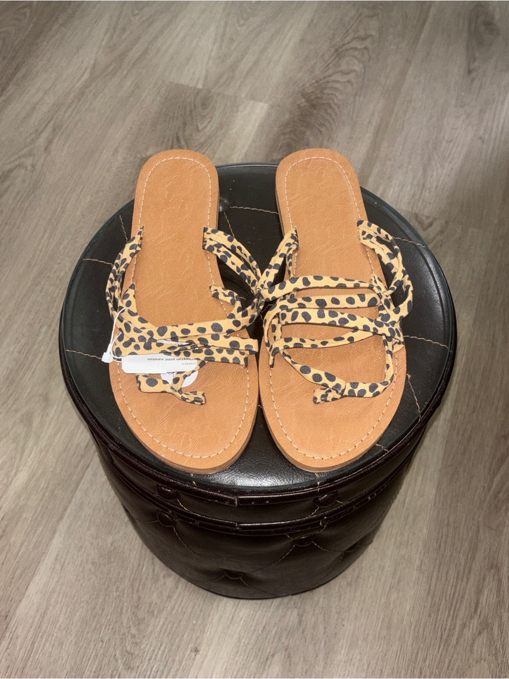 Leopard-Print Strappy Tan Slide Sandals for Women